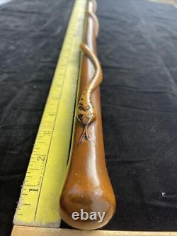 Vintage Folk Art Knobbed Carved Wooden Swagger Cane, Raised Snake Wrapping Shaft