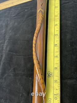 Vintage Folk Art Knobbed Carved Wooden Swagger Cane, Raised Snake Wrapping Shaft