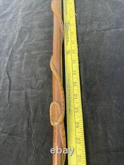 Vintage Folk Art Knobbed Carved Wooden Swagger Cane, Raised Snake Wrapping Shaft