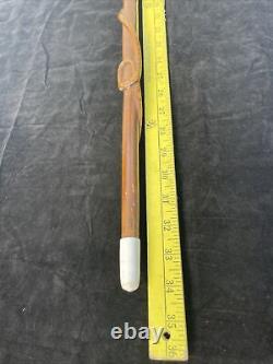 Vintage Folk Art Knobbed Carved Wooden Swagger Cane, Raised Snake Wrapping Shaft