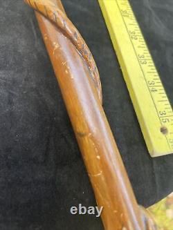 Vintage Folk Art Knobbed Carved Wooden Swagger Cane, Raised Snake Wrapping Shaft