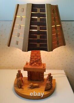 Vintage Folk Art Lamp Wood Carved Figural Couple Dog Fireplace Quebec