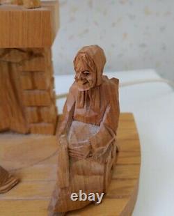 Vintage Folk Art Lamp Wood Carved Figural Couple Dog Fireplace Quebec
