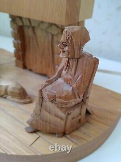 Vintage Folk Art Lamp Wood Carved Figural Couple Dog Fireplace Quebec