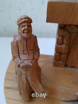 Vintage Folk Art Lamp Wood Carved Figural Couple Dog Fireplace Quebec