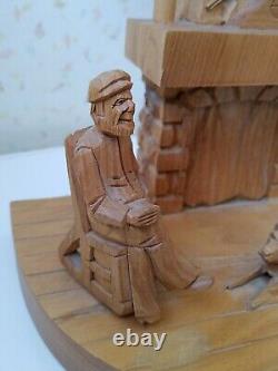 Vintage Folk Art Lamp Wood Carved Figural Couple Dog Fireplace Quebec