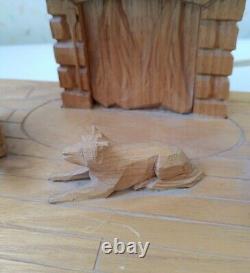 Vintage Folk Art Lamp Wood Carved Figural Couple Dog Fireplace Quebec