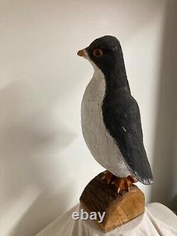 Vintage Folk Art Large Wood Hand Carved Penguin Sculpture