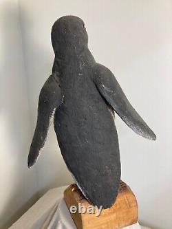 Vintage Folk Art Large Wood Hand Carved Penguin Sculpture
