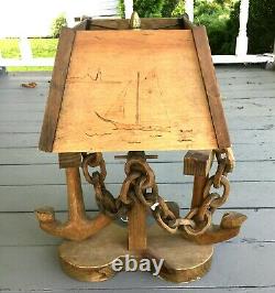 Vintage Folk Art Maine State Prison Hand Carved Nautical Lamp Anchor Chain