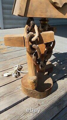 Vintage Folk Art Maine State Prison Hand Carved Nautical Lamp Anchor Chain