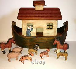 Vintage Folk Art Noah's Ark. 1991 Shaker Noak's Ark. Hand Carved