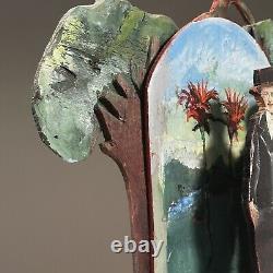 Vintage Folk Art Polychrome Hand Carved Dimensional Sculpture of Bride and Groom