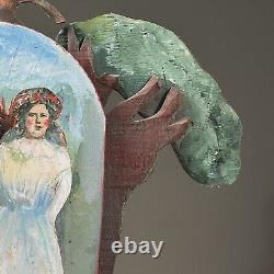 Vintage Folk Art Polychrome Hand Carved Dimensional Sculpture of Bride and Groom