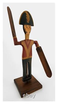 Vintage Folk Art Polychromed Carved Wood Wirligig Revolutionary War Soldier