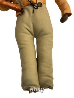 Vintage Folk Art Rabbit Wooden Carved Stuffed Primitive Easter Doll Decor Large