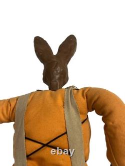 Vintage Folk Art Rabbit Wooden Carved Stuffed Primitive Easter Doll Decor Large