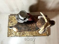 Vintage Folk Art Soft Sculpture Man Milking GoatHandmade Doll Figure NC