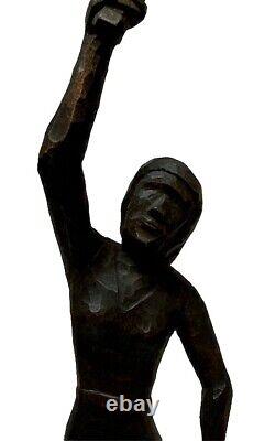 Vintage Folk Art Woman, Tennis Player Hand-Carved Wooden Figure Statue 12.5