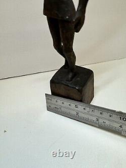 Vintage Folk Art Woman, Tennis Player Hand-Carved Wooden Figure Statue 12.5