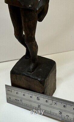 Vintage Folk Art Woman, Tennis Player Hand-Carved Wooden Figure Statue 12.5