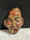 Vintage Folk Art Wood Carved Fisherman Brooch Cigarette In Mouth Pin