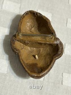 Vintage Folk Art Wood Carved Fisherman Brooch Cigarette In Mouth Pin