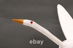 Vintage Folk Art Wood Carved Hand Painted White Goose Artist Signed