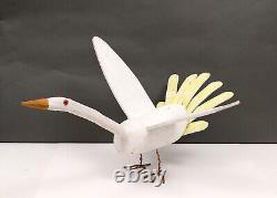 Vintage Folk Art Wood Carved Hand Painted White Goose Artist Signed
