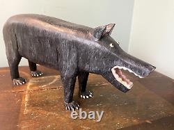 Vintage Folk Art Wood Carved Painted Dog Signed by Lonnie & Twyla Money