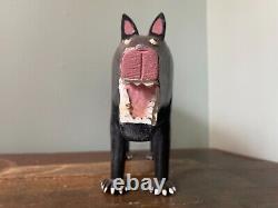 Vintage Folk Art Wood Carved Painted Dog Signed by Lonnie & Twyla Money