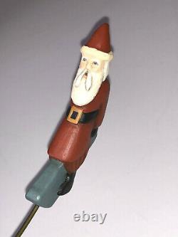 Vintage Folk Art Wood Carving Santa & Reindeer. Signed Jane Harris 1991. N. C