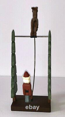 Vintage Folk Art Wood Carving Santa & Reindeer. Signed Jane Harris 1991. N. C