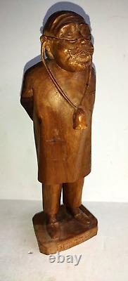 Vintage Folk Art Wood Carving of A Doctor withStethoscope & Glasses