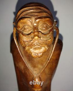 Vintage Folk Art Wood Carving of A Doctor withStethoscope & Glasses