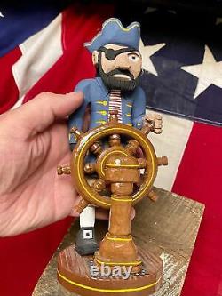 Vintage Folk Art Wood Hand Carved Pirate Captain Figure Ships Wheel RE Bachman