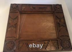 Vintage Folk Art Wood Picture Frame Stars Shields Cannons Hand Carved 8 x 10