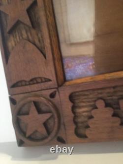 Vintage Folk Art Wood Picture Frame Stars Shields Cannons Hand Carved 8 x 10