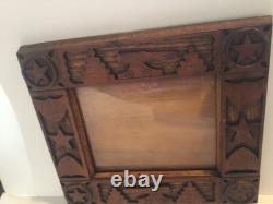 Vintage Folk Art Wood Picture Frame Stars Shields Cannons Hand Carved 8 x 10