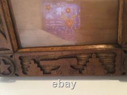 Vintage Folk Art Wood Picture Frame Stars Shields Cannons Hand Carved 8 x 10