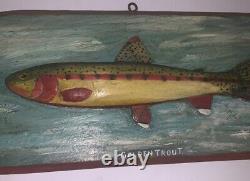 Vintage Folk Art Wooden Hanging Sculpture over 18 Carved Painted Golden Trout