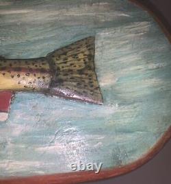 Vintage Folk Art Wooden Hanging Sculpture over 18 Carved Painted Golden Trout