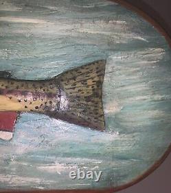 Vintage Folk Art Wooden Hanging Sculpture over 18 Carved Painted Golden Trout