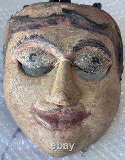 Vintage Folk Art Wooden Mask, Hand Carved Antique, Americas Cultural Decor Gifts