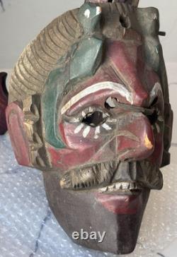 Vintage Folk Art Wooden Mask, Hand Carved Antique, Americas Cultural Decor Gifts