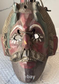 Vintage Folk Art Wooden Mask, Hand Carved Antique, Americas Cultural Decor Gifts
