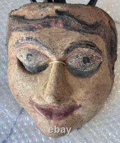 Vintage Folk Art Wooden Mask, Hand Carved Antique, Americas Cultural Decor Gifts