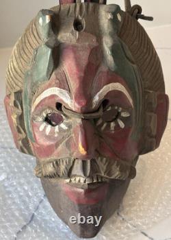 Vintage Folk Art Wooden Mask, Hand Carved Antique, Americas Cultural Decor Gifts