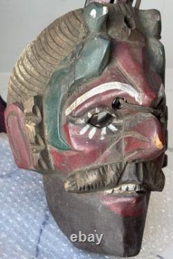 Vintage Folk Art Wooden Mask, Hand Carved Antique, Americas Cultural Decor Gifts