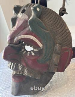 Vintage Folk Art Wooden Mask, Hand Carved Antique, Americas Cultural Decor Gifts